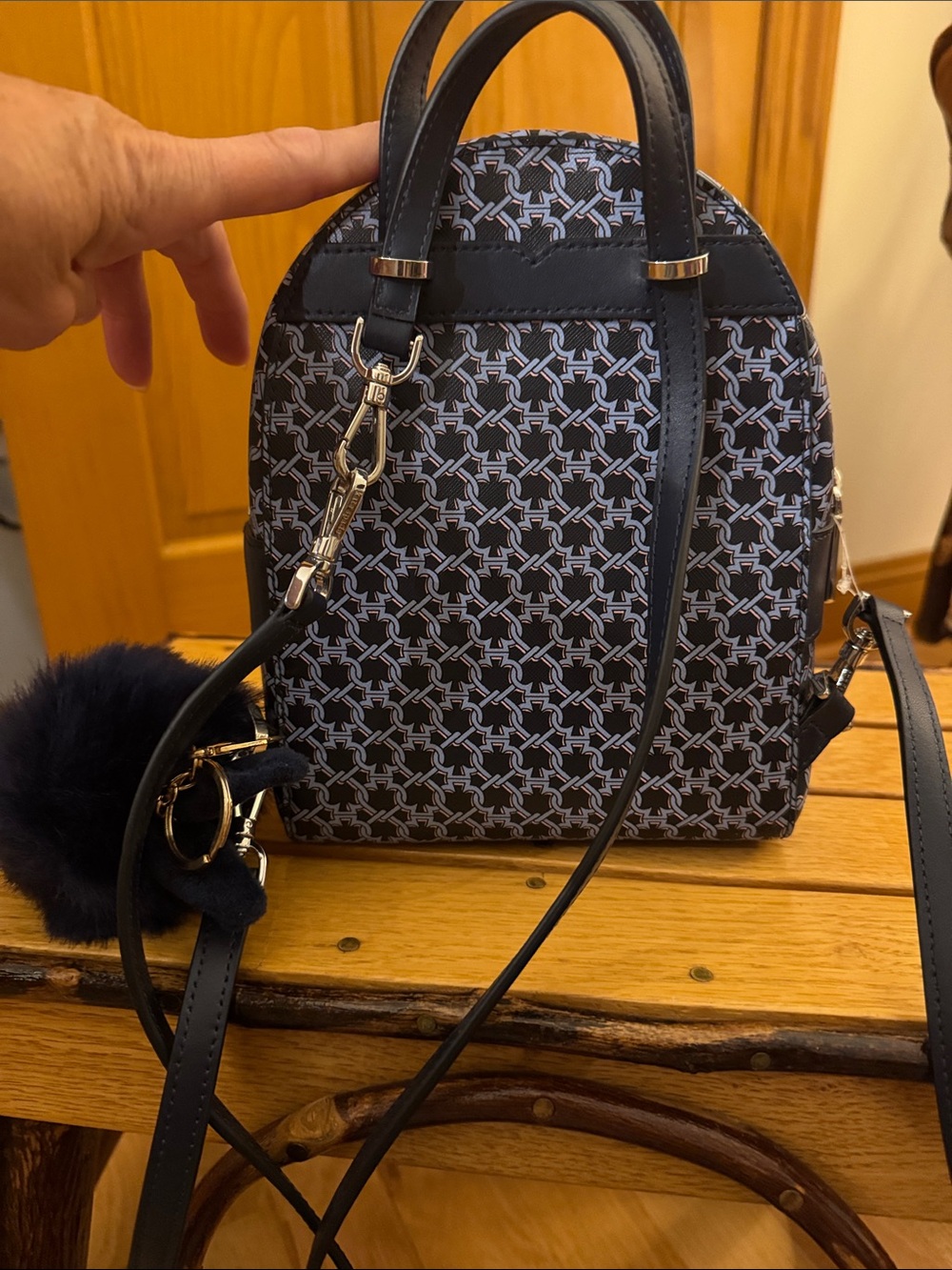 kate spade Navy & White Mini Jacquard Backpack Crossbody - Picture 2 of 5
